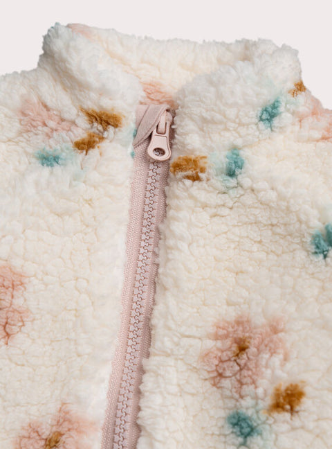 Cream Faux Sheepskin Floral Print Jacket