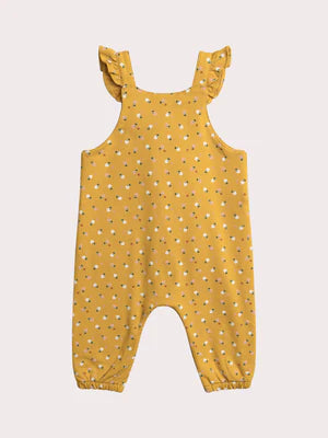 Lined Yellow Floral Print Cotton Dungarees