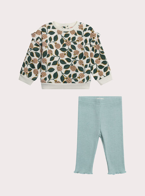 Floral Print Cotton Fleece Sweatshirt With Leggings