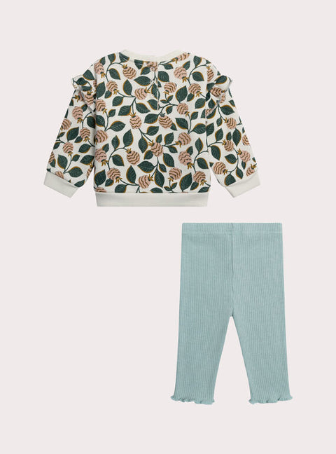 Floral Print Cotton Fleece Sweatshirt With Leggings