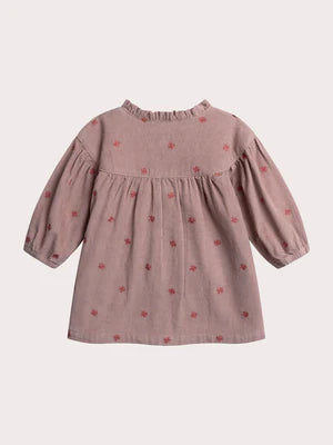 Lined Pink Embroidered Corduroy Dress