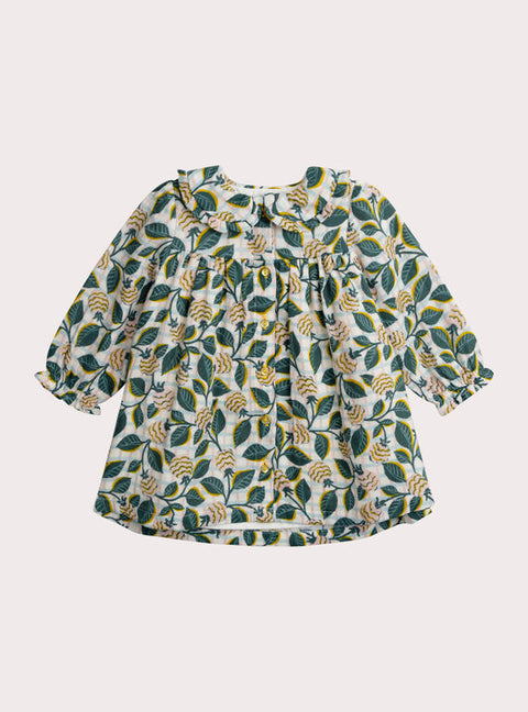 Lined Green Floral Print Cotton Dress
