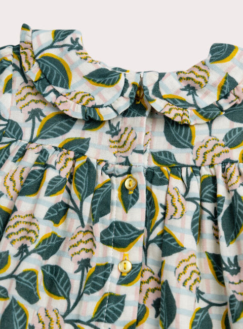 Lined Green Floral Print Cotton Dress