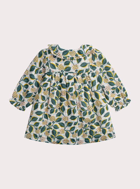 Lined Green Floral Print Cotton Dress