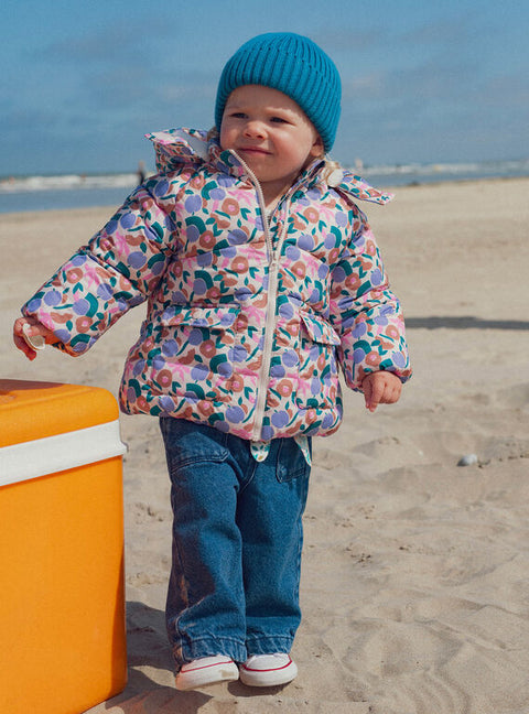 Lined Floral Print Hooded Coat