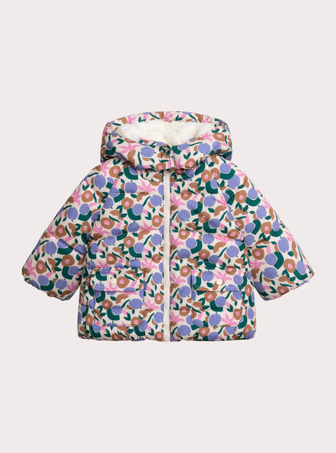 Lined Floral Print Hooded Coat