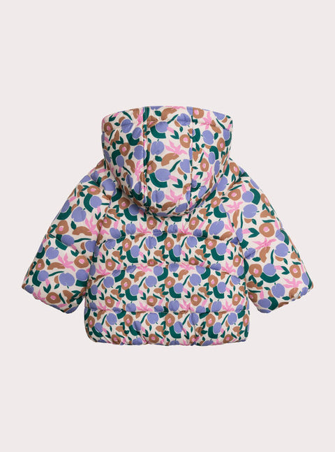 Lined Floral Print Hooded Coat