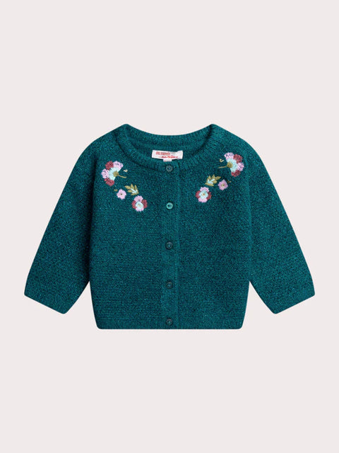Turquoise Floral Embroidered Cardigan
