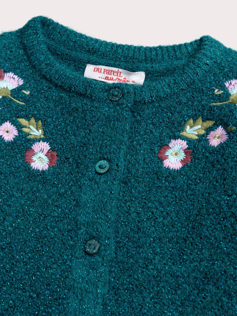 Turquoise Floral Embroidered Cardigan