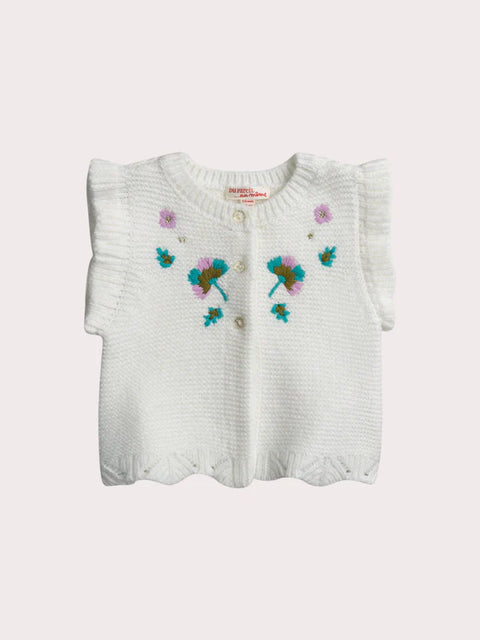 Cream Floral Embroidered Gilet