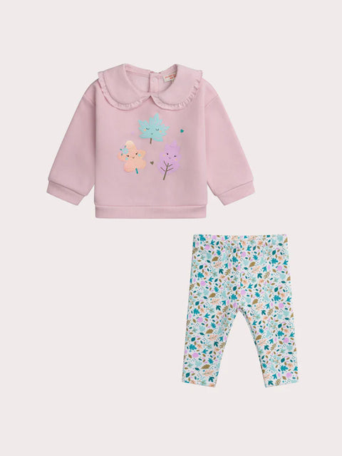 Pink Cotton Fleece Sweashirt With Printed leggings