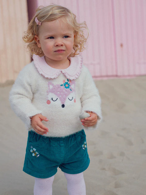 Cream Feather Knit Jumper With Fox Animation