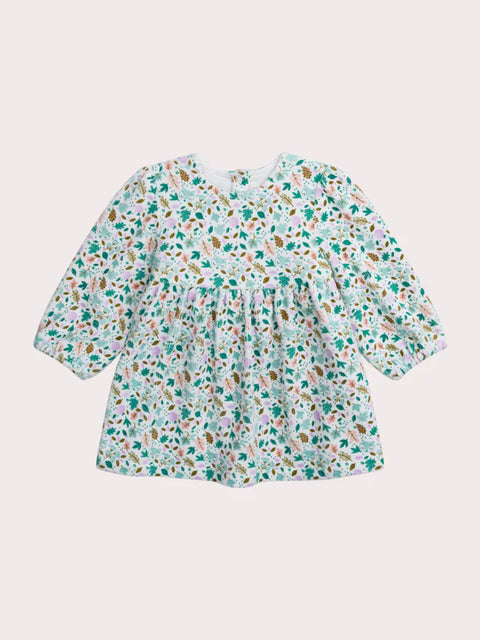 Cream Floral Print Velour Fleece Dress