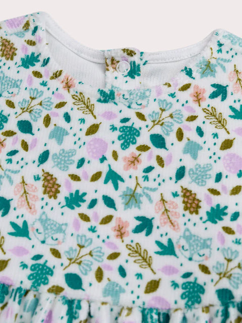 Cream Floral Print Velour Fleece Dress