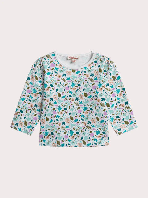 Cream Leaf Print Cotton T-shirt
