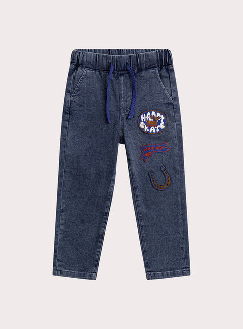 Blue Denim Jeans With Patch Detail