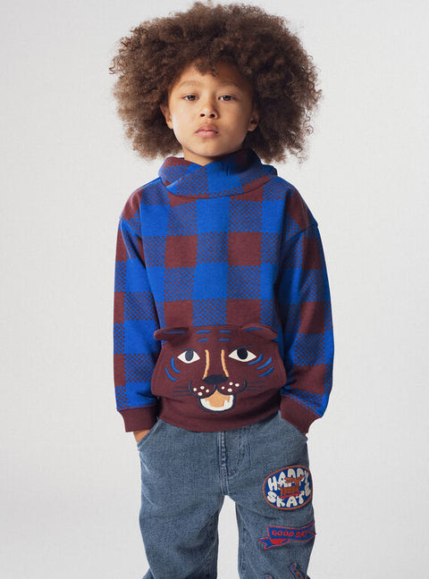 Burgundy Check Cotton Fleece Sweatshirt