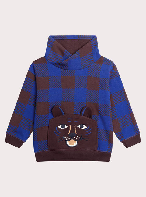 Burgundy Check Cotton Fleece Sweatshirt