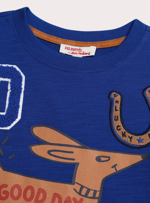 Blue Dog Animation Cotton T-shirt