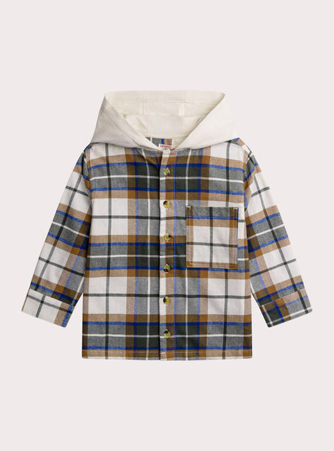 Hooded Green Check Cotton Shirt
