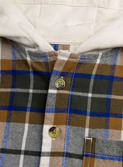 Hooded Green Check Cotton Shirt