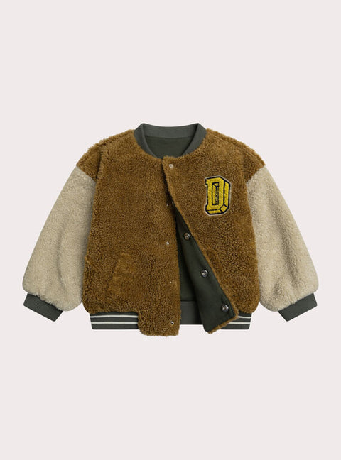 Reversible Brown Faux Sheepskin Baseball Jacket