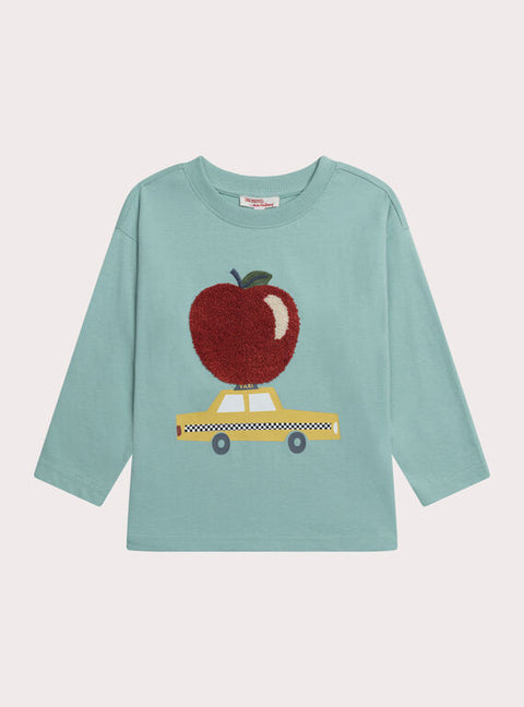 Blue Apple Print Cotton T-shirt