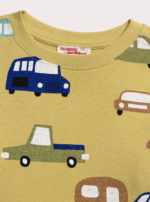 Yellow Car Print Cotton T-shirt