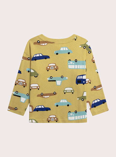 Yellow Car Print Cotton T-shirt