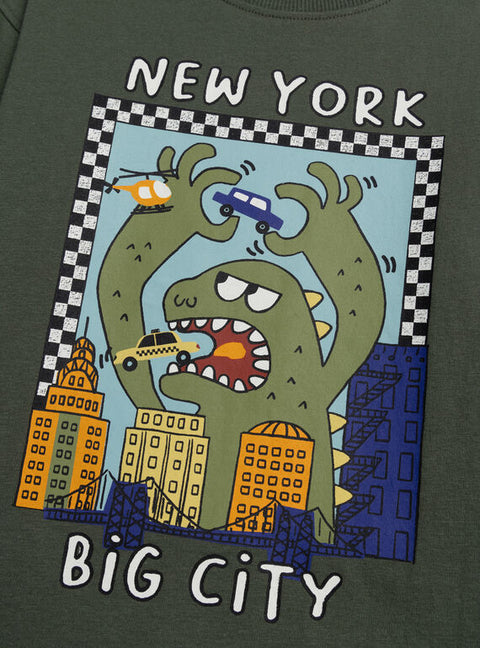 Green Dinosaur Animation Cotton T-shirt
