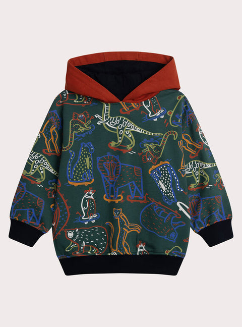 Green Printed Cotton Fleece Hoodie