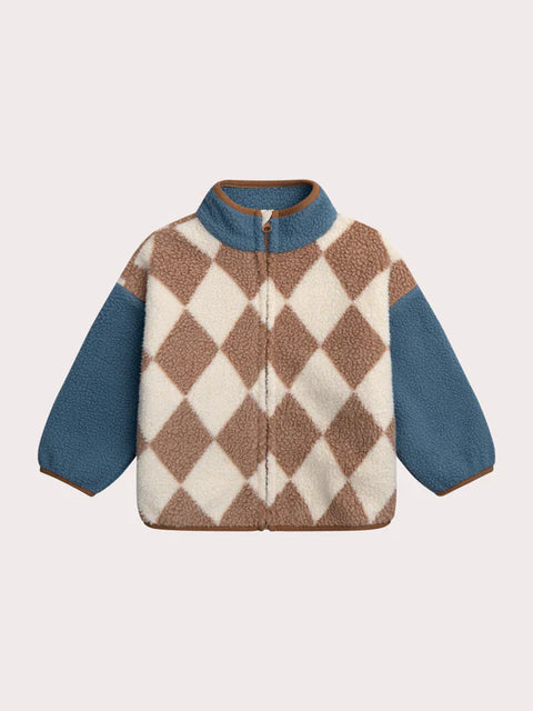 Beige Argyle Faux Sheepskin Jacket
