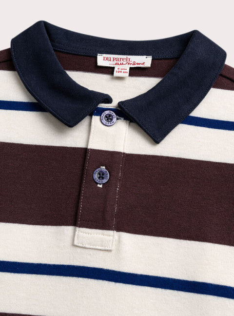 Burgundy Stripe Cotton Polo Shirt