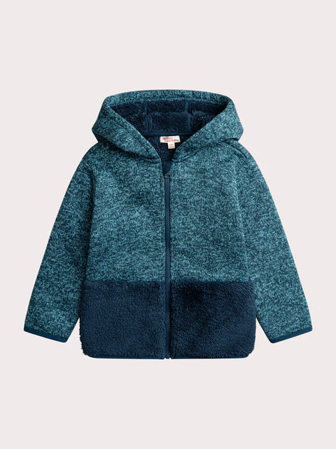Blue Cotton Fleece Lined Zipped Hoodie