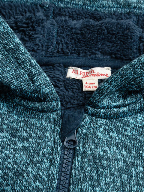 Blue Cotton Fleece Lined Zipped Hoodie