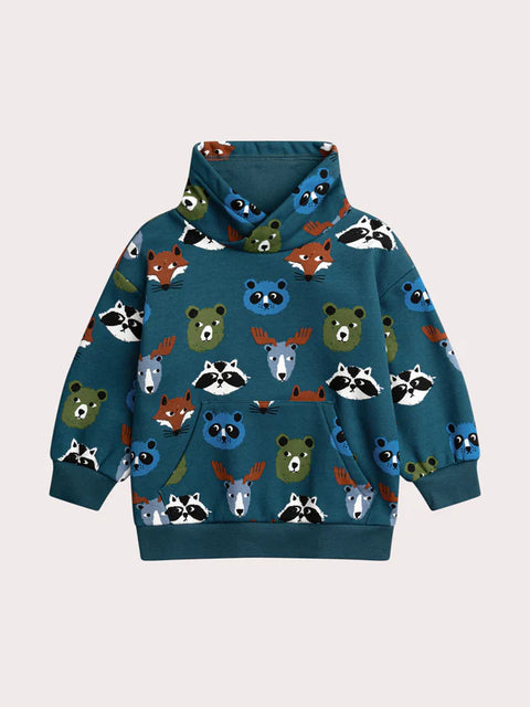 Blue Forest Animal Print Cotton Fleece Sweatshirt