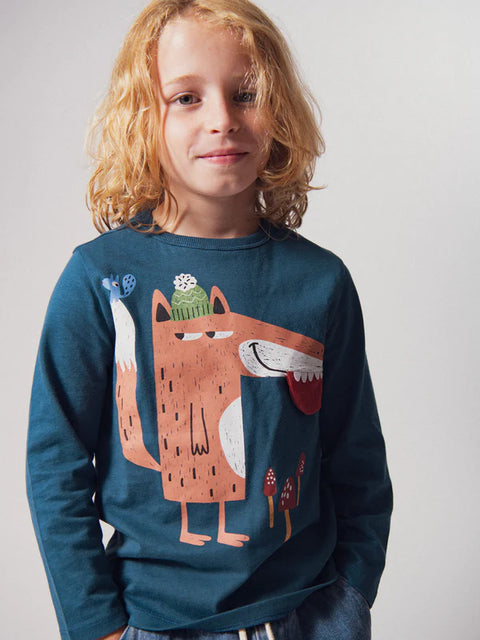 Blue Fox Animation Cotton T-shirt