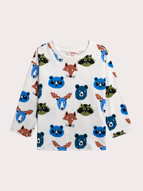 Cream Forest Animal Print Cotton T-shirt