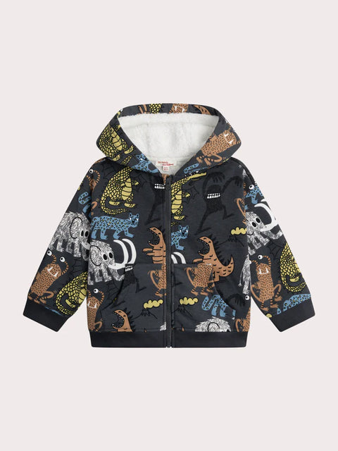 Grey Animal Print Cotton Fleece Hoodie