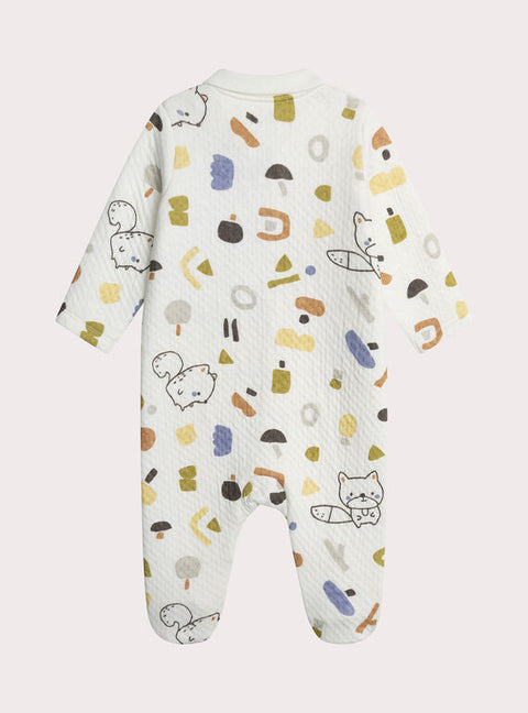 Newborn White Printed Cotton Sleepsuit