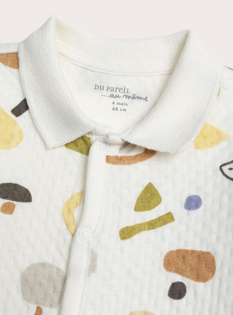 Newborn White Printed Cotton Sleepsuit