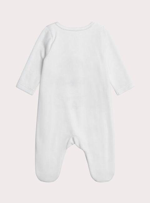 Newborn White Velour Sleepsuit