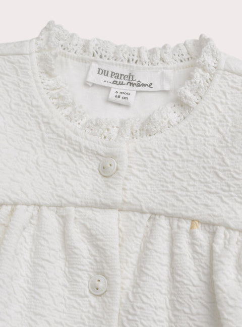 Newborn Printed White Cotton Dress With Matching Pink Leggings