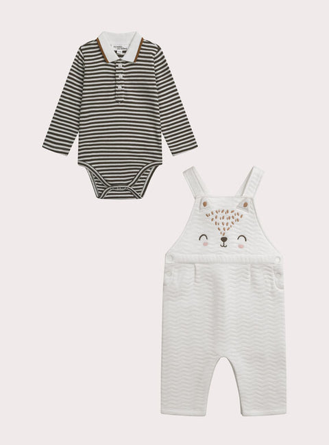 Newborn Striped Cotton Bodysuit With Dungarees