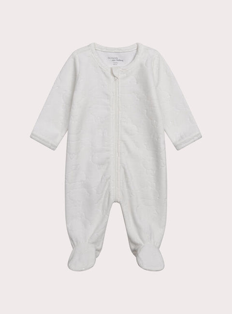White Embossed Velour Cotton Rich Sleepsuit
