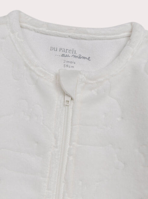 White Embossed Velour Cotton Rich Sleepsuit