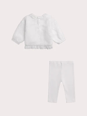 Newborn White Jersey Lined Soft Boa Top & Leggings