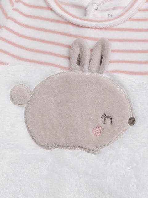 White Newborn Velour Sleepsuit With Rabbit Applique