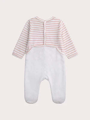 White Newborn Velour Sleepsuit With Rabbit Applique