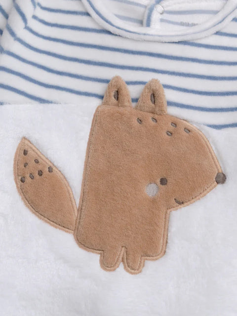 White Newborn Velour Sleepsuit With Fox Animation